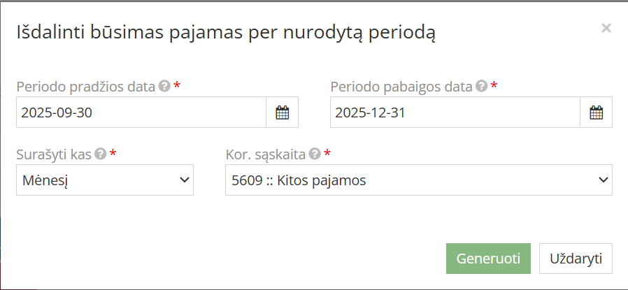Langas pajamų išdalinimo nustatymui